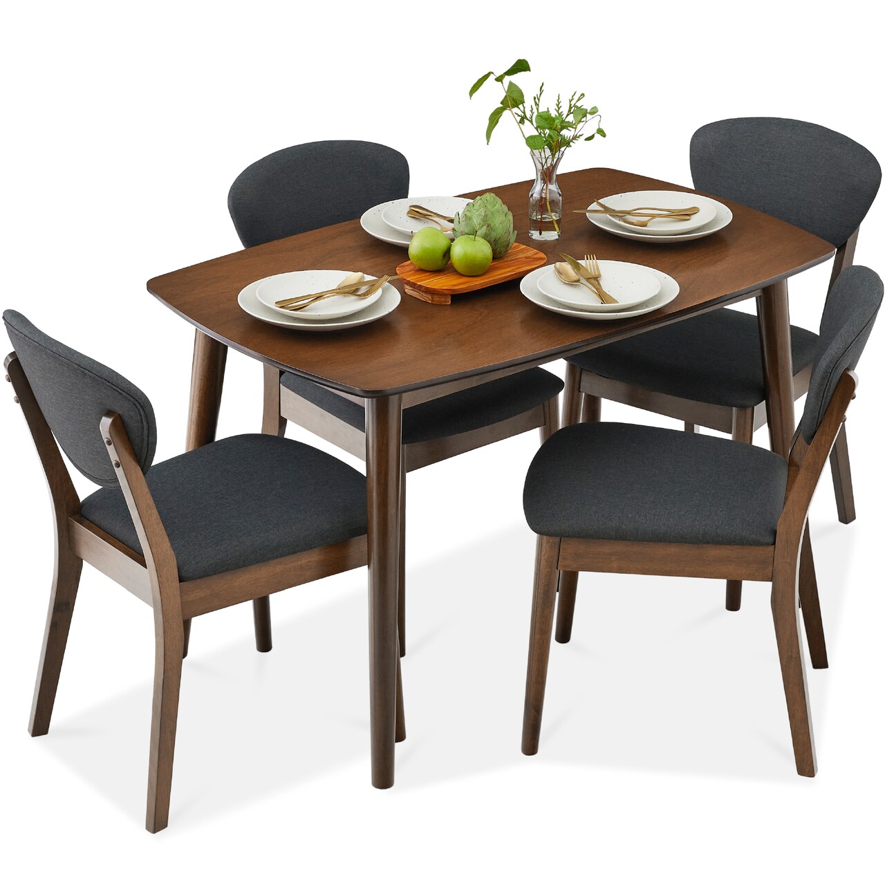 Best Choice Products 5-Piece Compact Wooden Mid-Century Modern Dining Set w/ 4 Chairs, Padded Seat & Back
